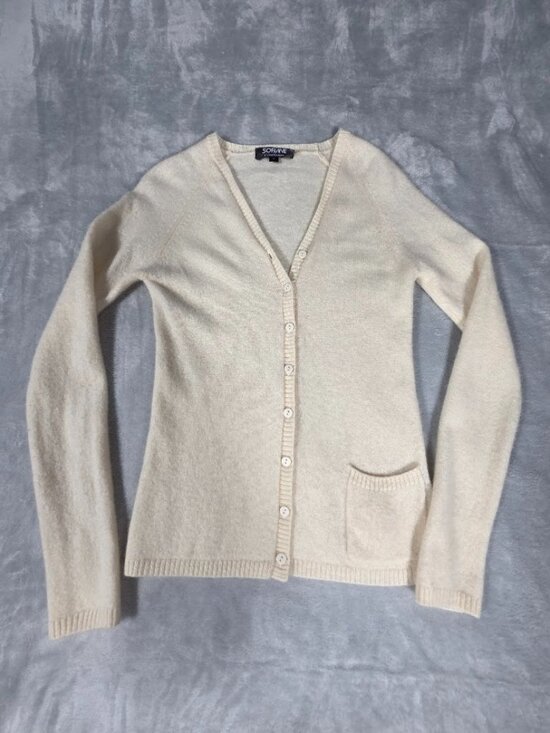 Sofiane Cashmere Sweaters - Sofiane 100% Cashmere Cardigan Sweater Cream Ivory V-Neck Button Front Women S